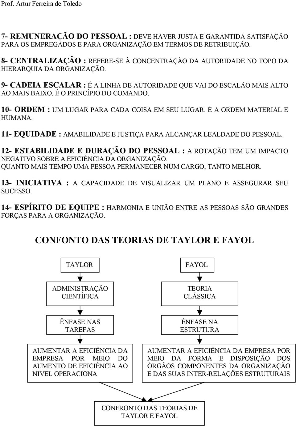 É O PRINCÍPIO DO COMANDO. 10- ORDEM : UM LUGAR PARA CADA COISA EM SEU LUGAR. É A ORDEM MATERIAL E HUMANA. 11- EQUIDADE : AMABILIDADE E JUSTIÇA PARA ALCANÇAR LEALDADE DO PESSOAL.