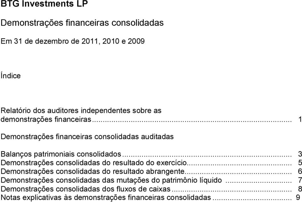 .. 1 Demonstrações financeiras consolidadas auditadas Balanços patrimoniais consolidados.