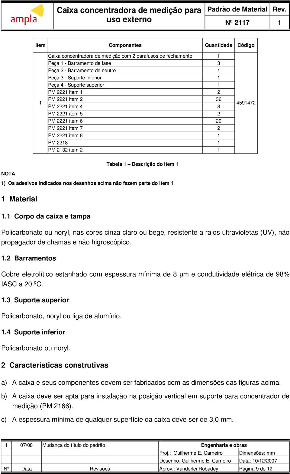 item 1 NOTA 1) Os adesivos indicados nos desenhos acima não fazem parte do item 1 1 Material 1.