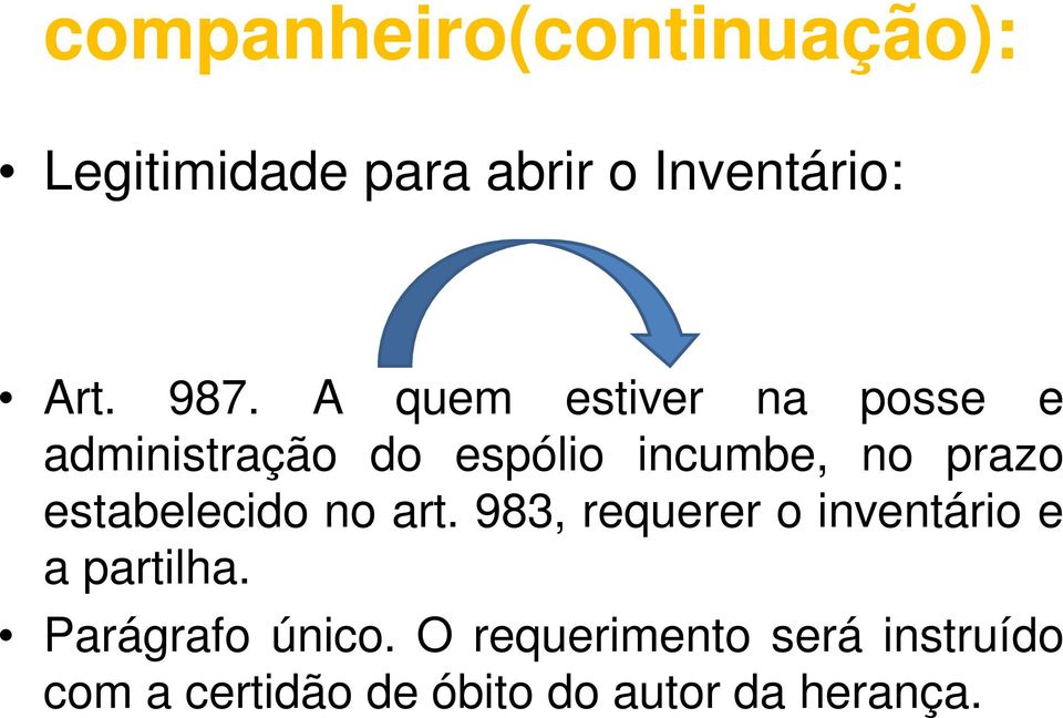 estabelecido no art. 983, requerer o inventário e a partilha.