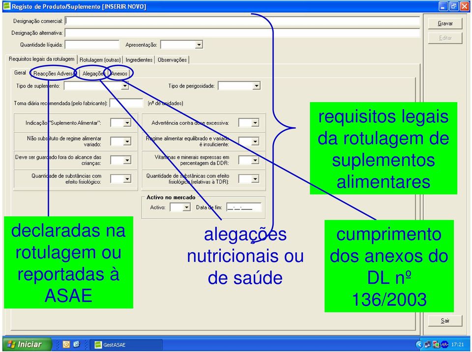 rotulagem ou reportadas à ASAE alegações