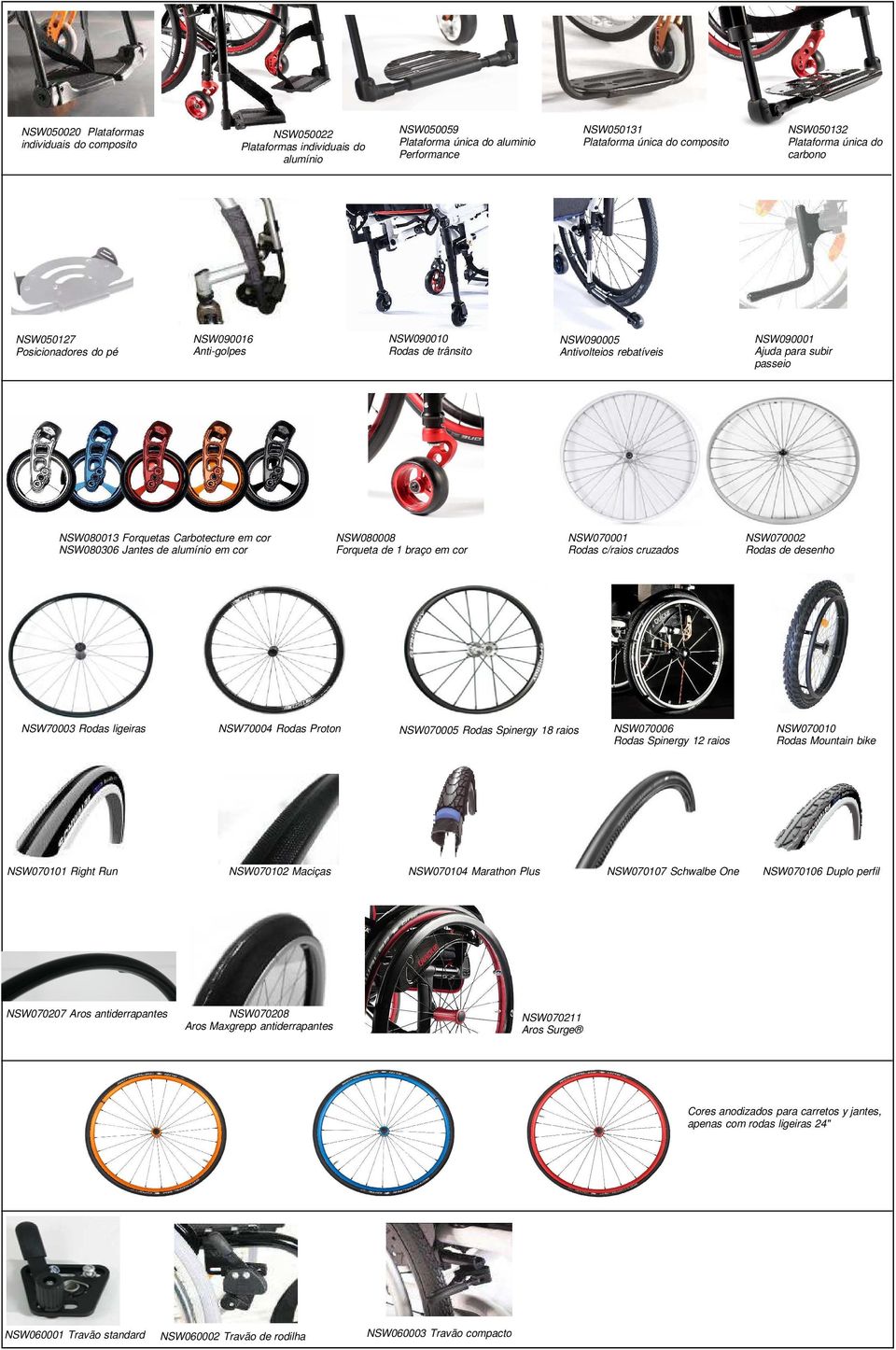 cruzados NSW070005 Rodas Spinergy 18 raios NSW070104 Marathon Plus NSW070208 Aros Maxgrepp antiderrapantes NSW050132 Plataforma única do carbono NSW090001 Ajuda para subir passeio NSW090005