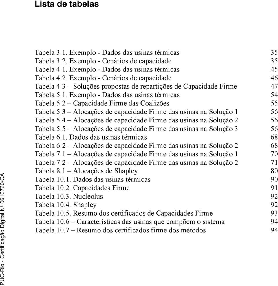 3 Alocações de capacidade Firme das usinas na Solução 1 56 Tabela 5.4 Alocações de capacidade Firme das usinas na Solução 2 56 Tabela 5.