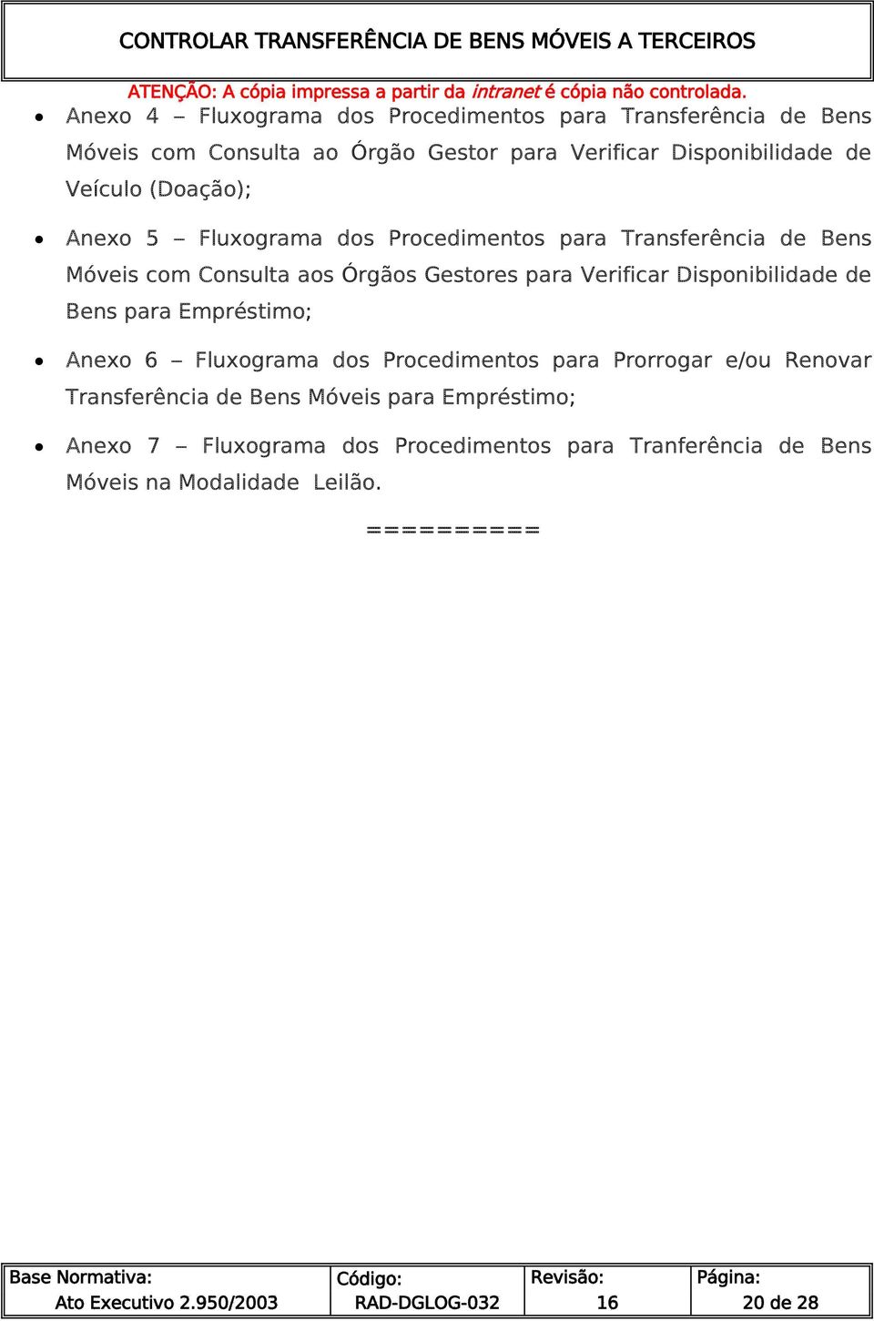 Disponibilidade de Bens para Empréstimo; Anexo 6 Fluxograma dos Procedimentos para Prorrogar e/ou Renovar Transferência de Bens Móveis para