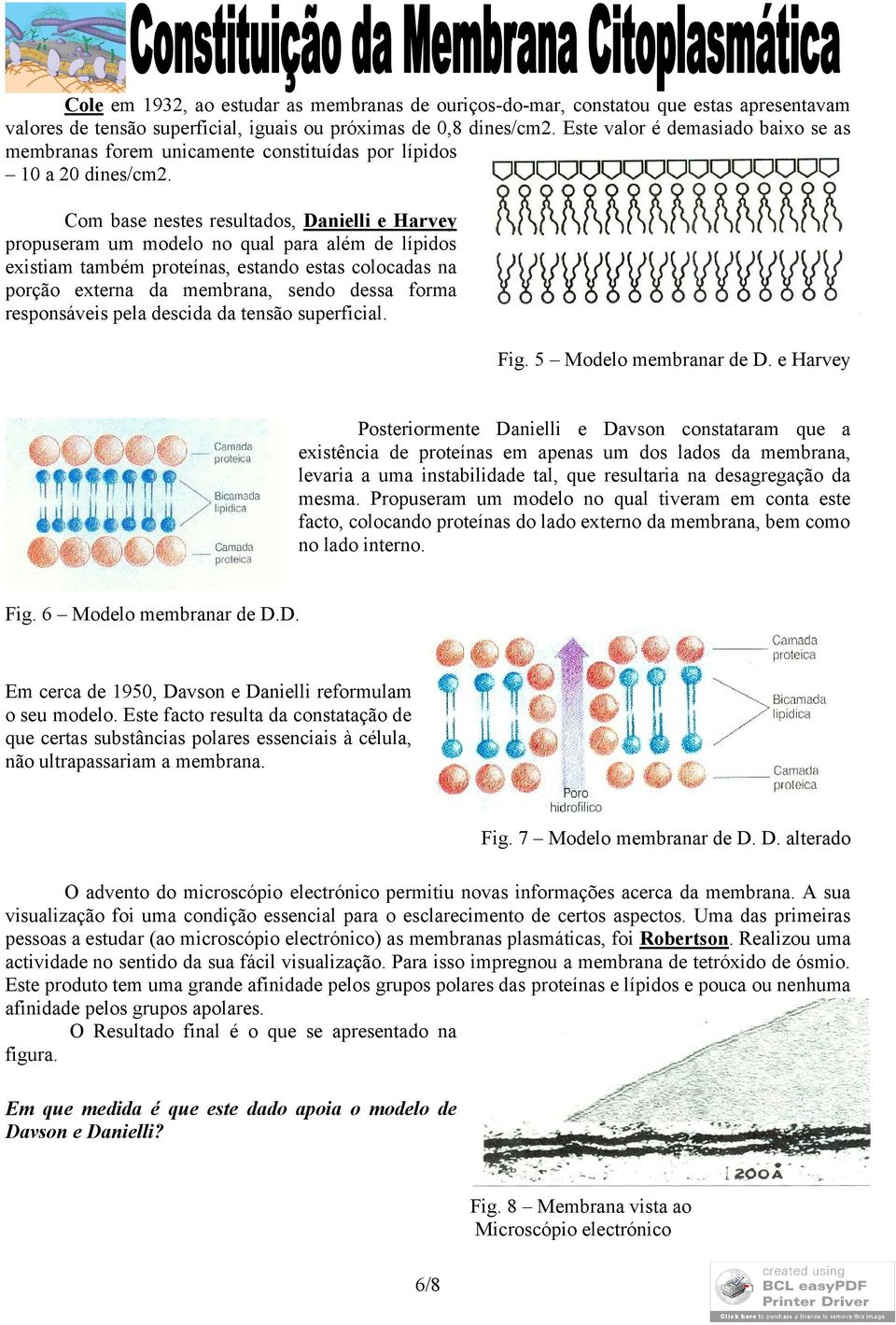 Com base nestes resultados, Danielli e Harvey propuseram um modelo no qual para além de lípidos existiam também proteínas, estando estas colocadas na porção externa da membrana, sendo dessa forma