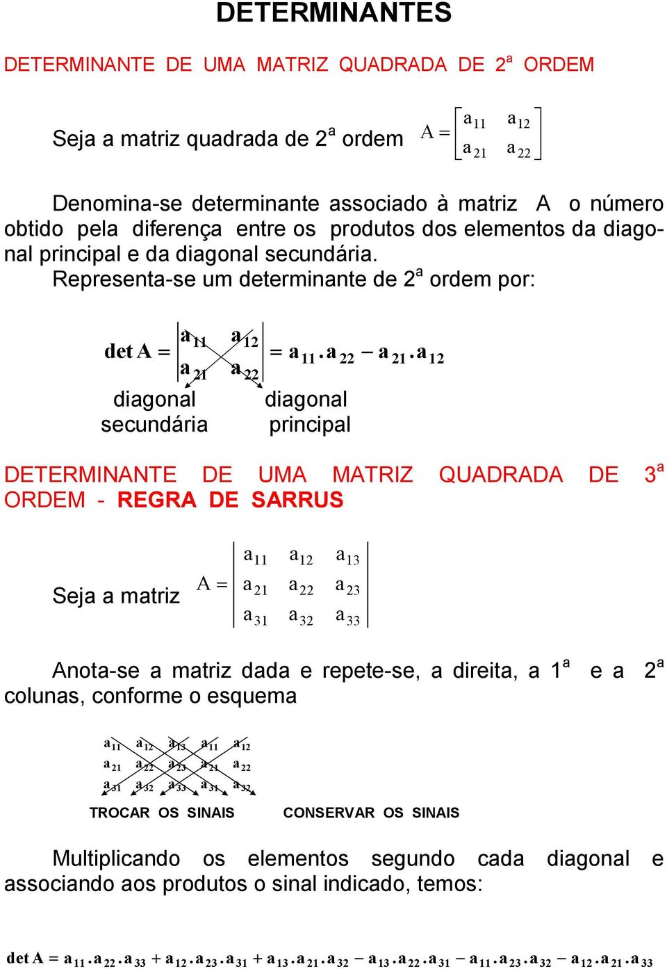 . digonl scundári digonl principl DETERMINNTE DE UM MTRIZ QUDRD DE ORDEM - REGR DE SRRUS S mtriz not-s mtriz dd rpt-s, dirit,