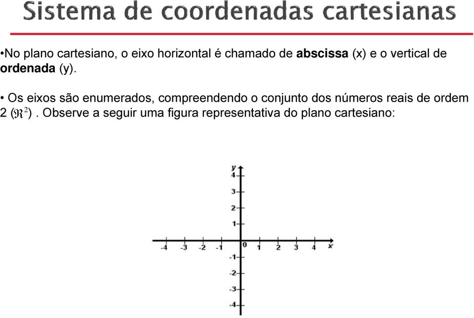 Os eixos são enumerados, compreendendo o conjunto dos números