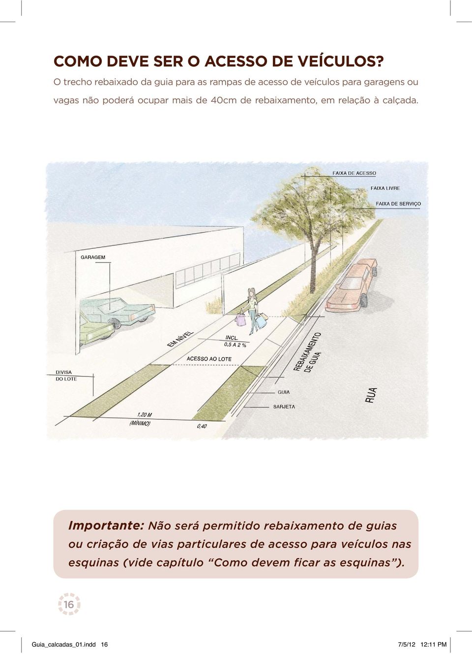 ocupar mais de 40cm de rebaixamento, em relação à calçada.