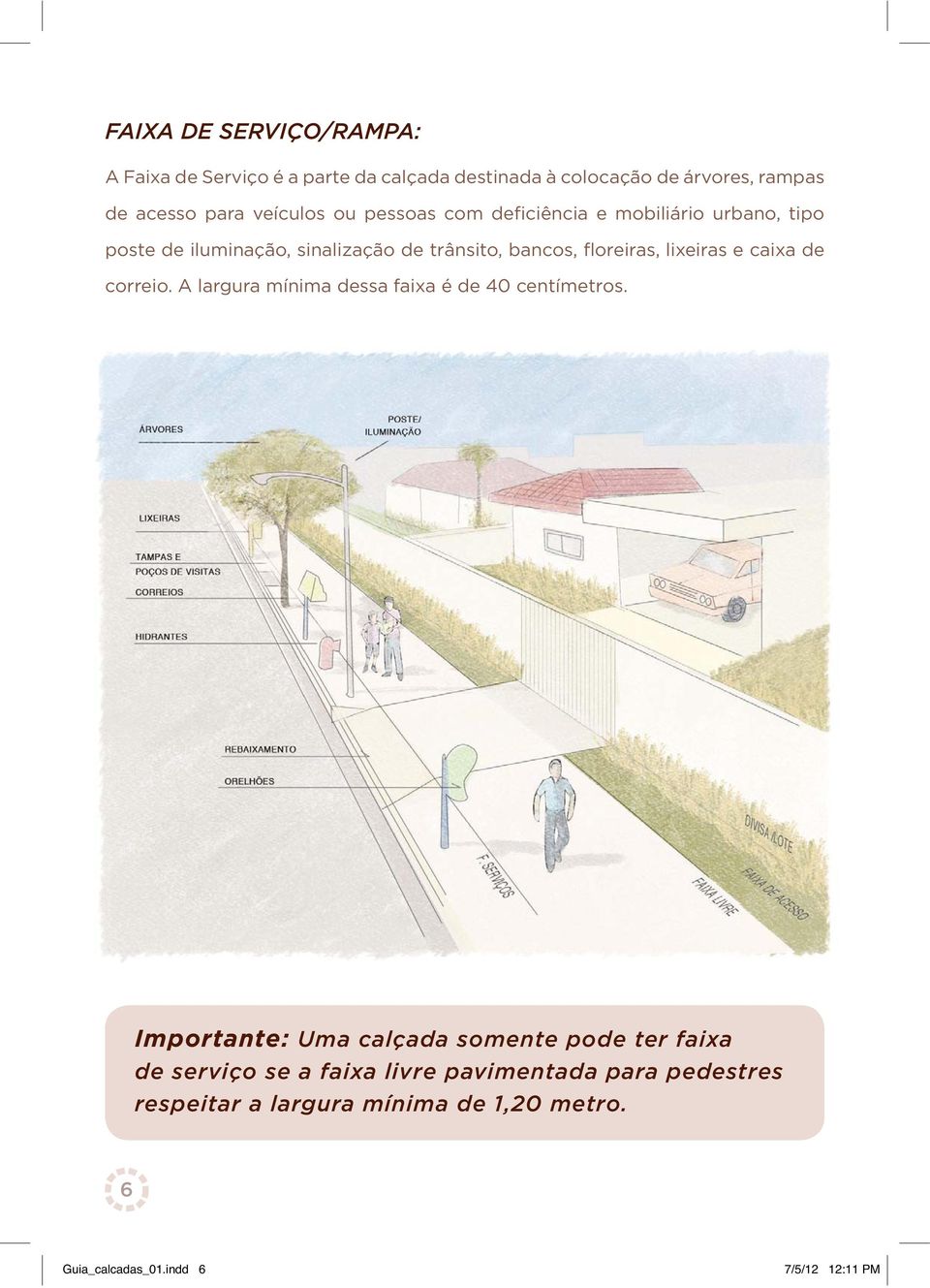 floreiras, lixeiras e caixa de correio. A largura mínima dessa faixa é de 40 centímetros.