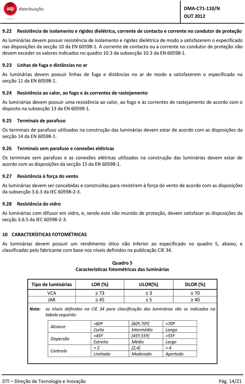 3 da subsecção 10.3 da EN 60598-1. 9.