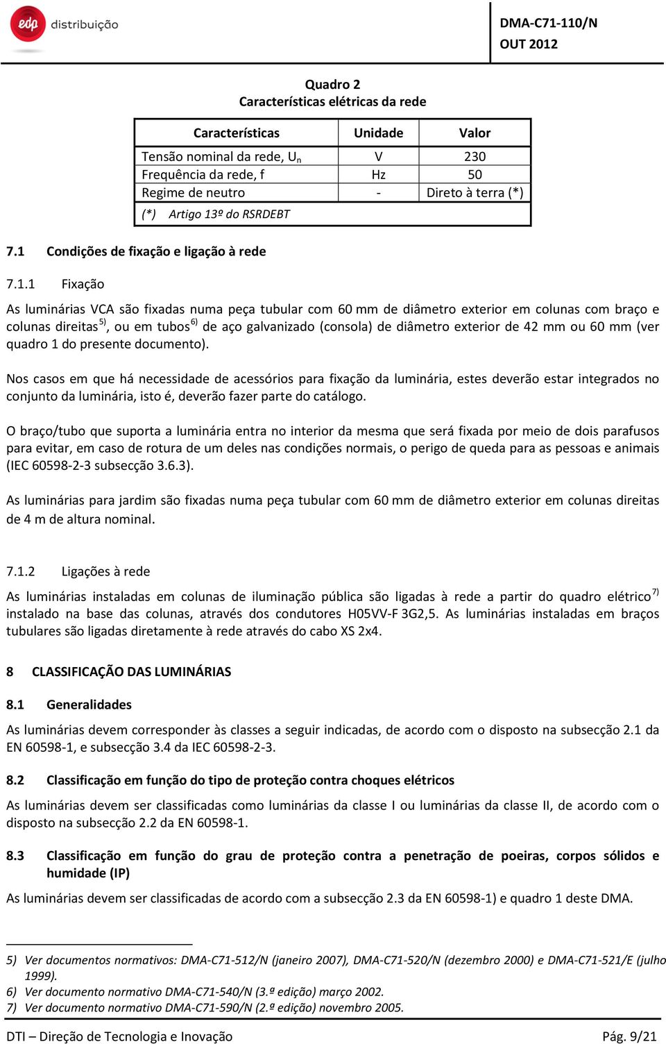 aço galvanizado (consola) de diâmetro exterior de 42 mm ou 60 mm (ver quadro 1 do presente documento).