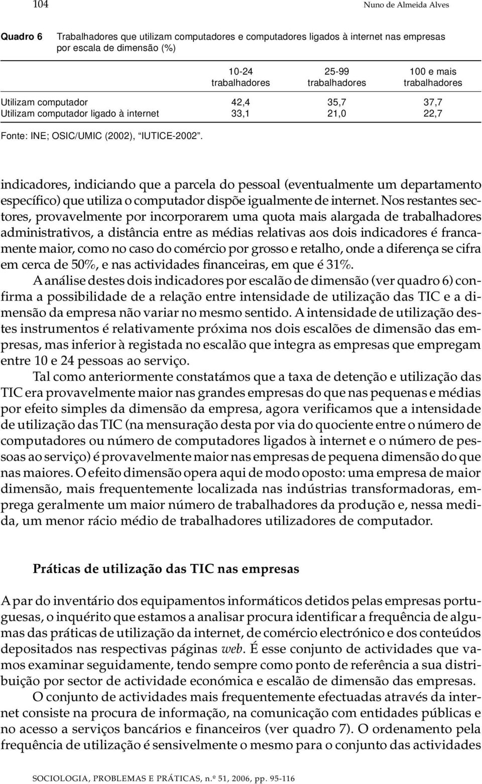 indicadores, indiciando que a parcela do pessoal (eventualmente um departamento específico) que utiliza o computador dispõe igualmente de internet.