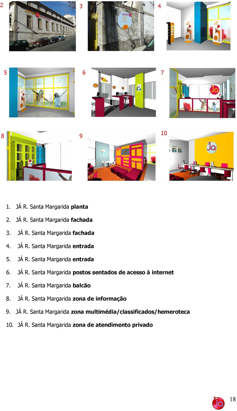 JÁ R. Santa Margarida balcão 8. JÁ R. Santa Margarida zona de informação 9. JÁ R. Santa Margarida zona multimédia/classificados/hemeroteca 10.