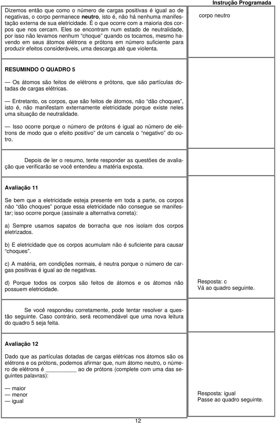 Eles se encontram num estado de neutralidade, por isso não levamos nenhum choque quando os tocamos, mesmo havendo em seus átomos elétrons e prótons em número suficiente para produzir efeitos