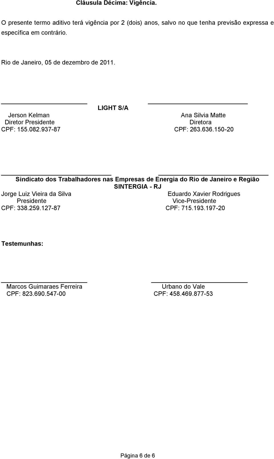 150-20 Sindicato dos Trabalhadores nas Empresas de Energia do Rio de Janeiro e Região SINTERGIA - RJ Jorge Luiz Vieira da Silva Eduardo Xavier Rodrigues