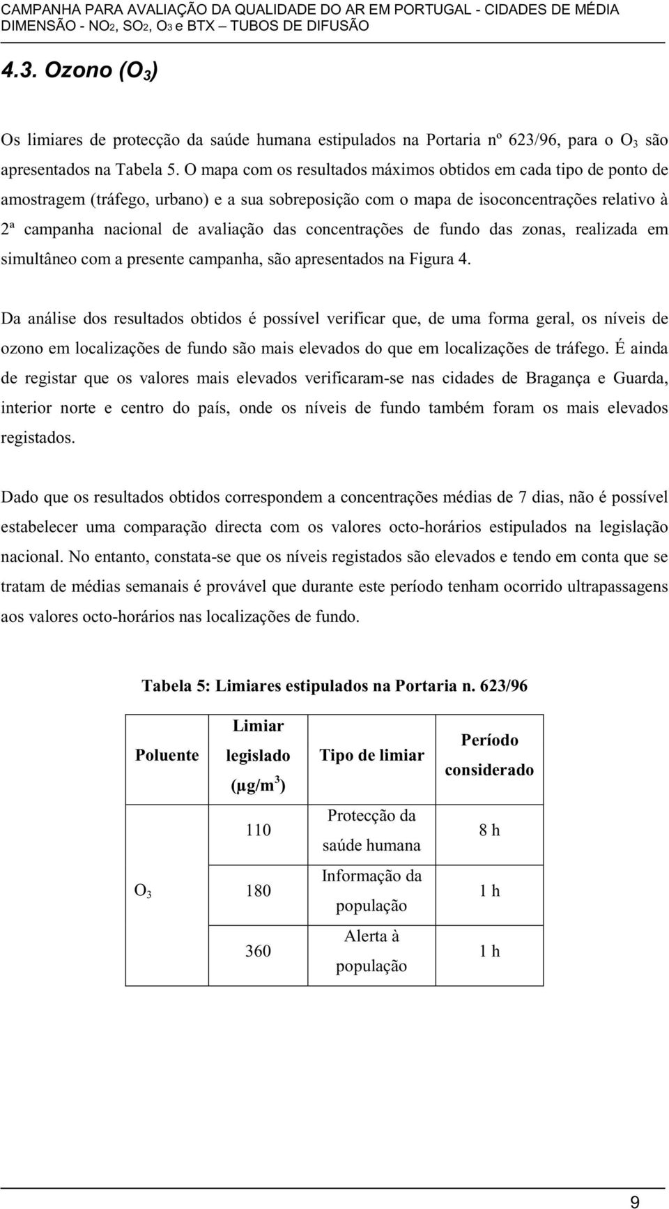 concentrações de fundo das zonas, realizada em simultâneo com a presente campanha, são apresentados na Figura 4.