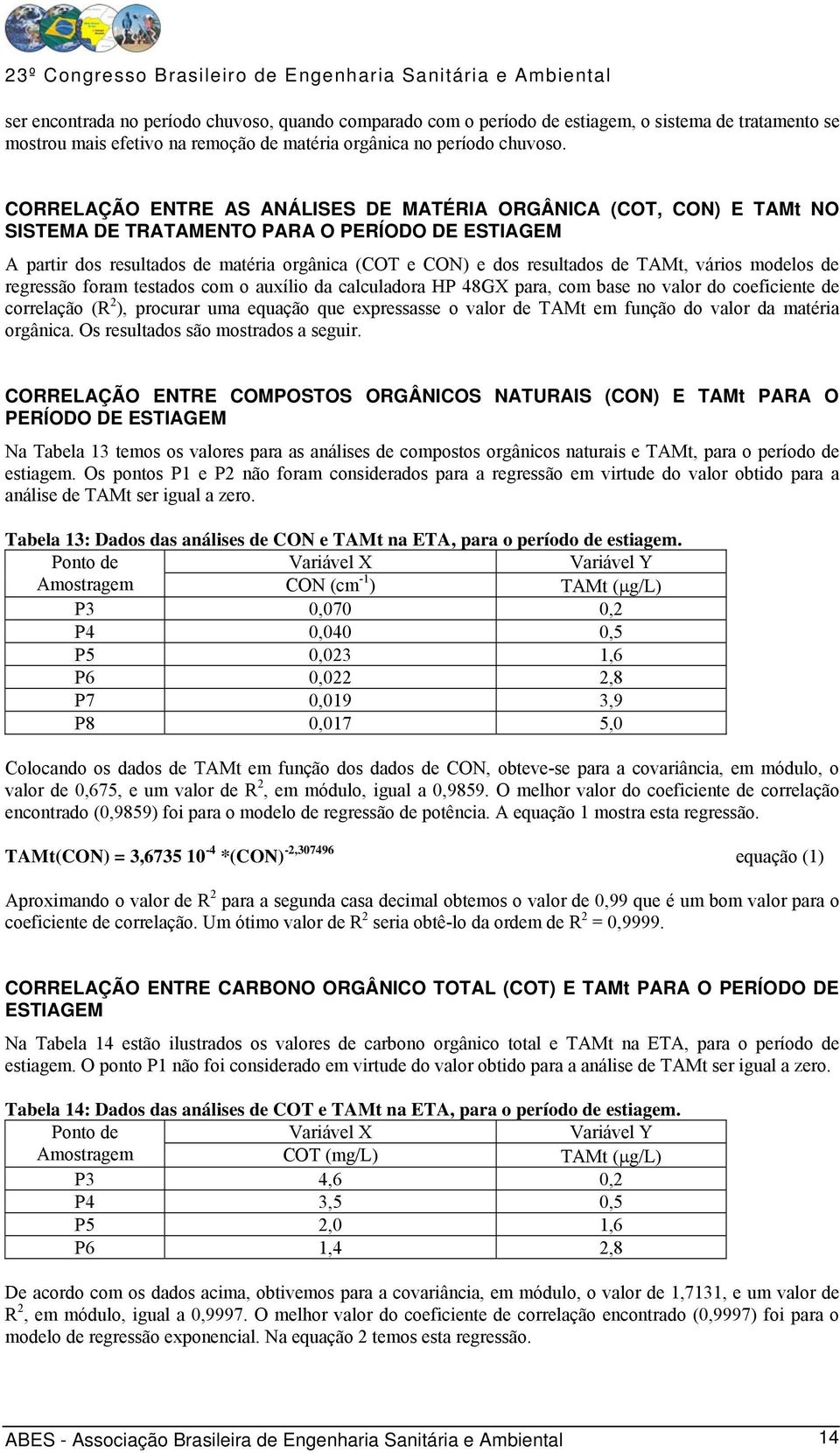 TAMt, vários modelos de regressão foram testados com o auxílio da calculadora HP 48GX para, com base no valor do coeficiente de correlação (R 2 ), procurar uma equação que expressasse o valor de TAMt