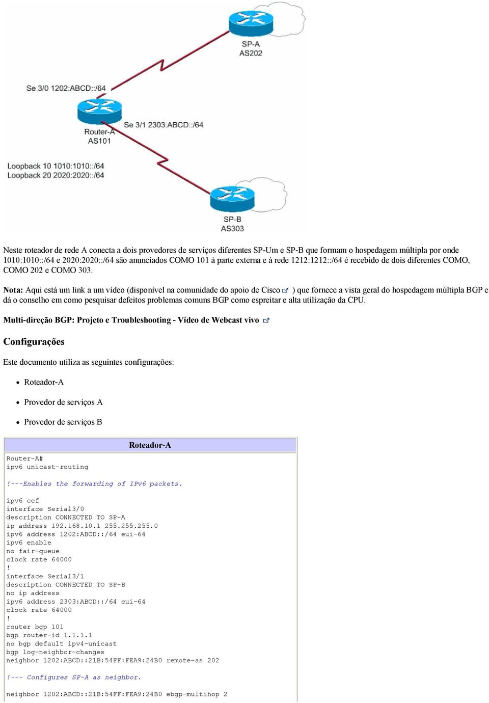 Nota: Aqui está um link a um vídeo (disponível na comunidade do apoio de Cisco ) que fornece a vista geral do hospedagem múltipla BGP e dá o conselho em como pesquisar defeitos problemas comuns BGP