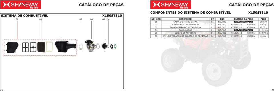 FILTRO DE AR NEUTRO C258NN 13,05 g CARBURADOR NEUTRO RDIV0SSC074NN 712,21 g 05 COLETO DE