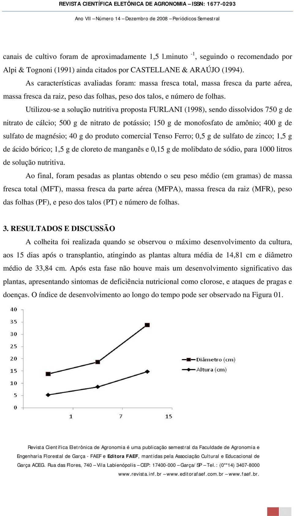 Utilizou-se a solução nutritiva proposta FURLANI (1998), sendo dissolvidos 750 g de nitrato de cálcio; 500 g de nitrato de potássio; 150 g de monofosfato de amônio; 400 g de sulfato de magnésio; 40 g