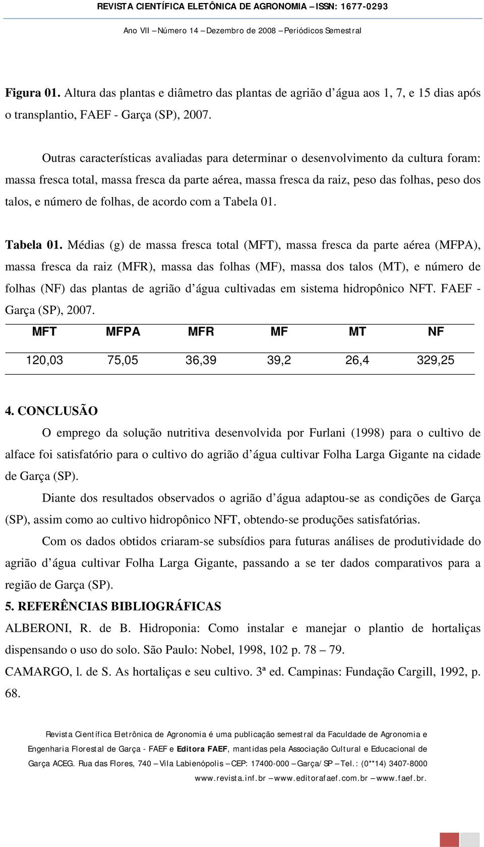 de folhas, de acordo com a Tabela 01.