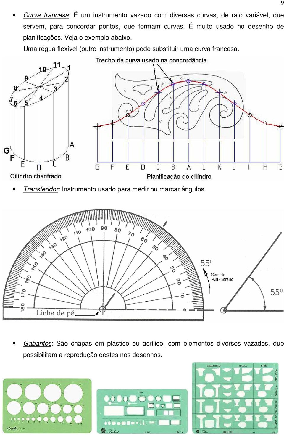 Uma régua flexível (outro instrumento) pode substituir uma curva francesa.