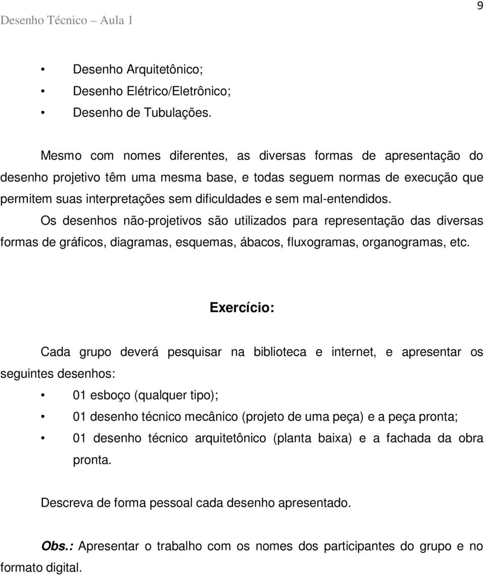 mal-entendidos. Os desenhos não-projetivos são utilizados para representação das diversas formas de gráficos, diagramas, esquemas, ábacos, fluxogramas, organogramas, etc.