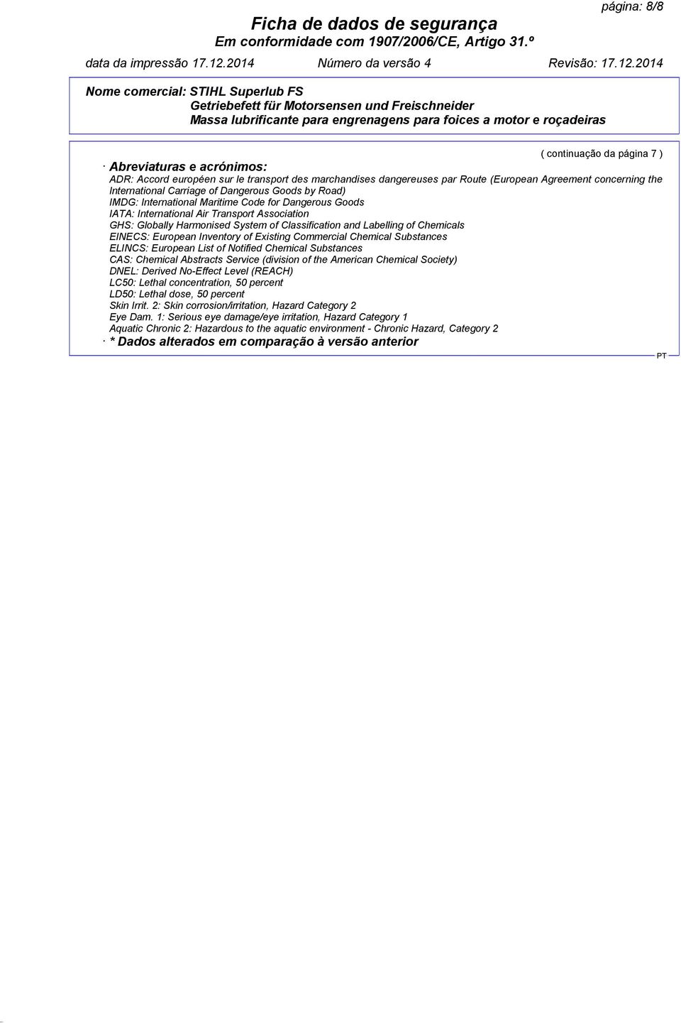 Labelling of Chemicals EINECS: European Inventory of Existing Commercial Chemical Substances ELINCS: European List of Notified Chemical Substances CAS: Chemical Abstracts Service (division of the