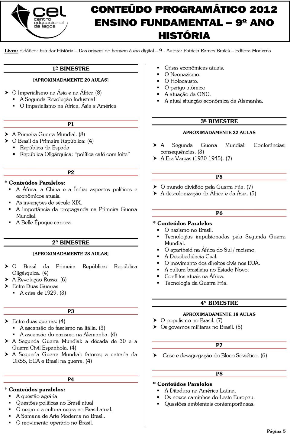 (8) O Brasil da Primeira República: (4) República da Espada República Oligárquica: política café com leite P2 * Conteúdos Paralelos: A África, a China e a Índia: aspectos políticos e econômicos