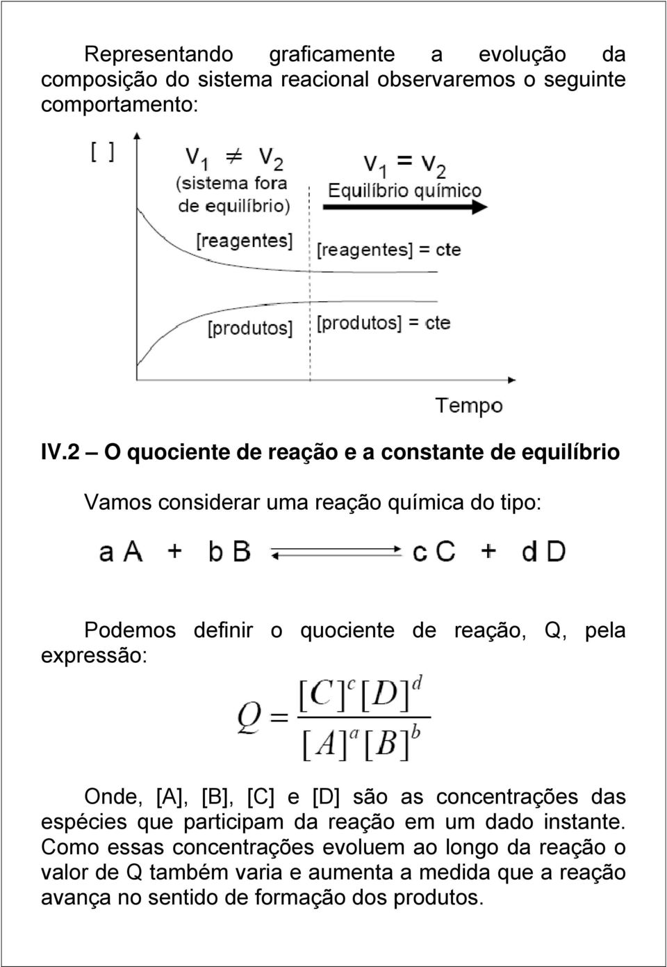 reação, Q, pela expressão: Onde, [A], [B], [C] e [D] são as concentrações das espécies que participam da reação em um dado instante.