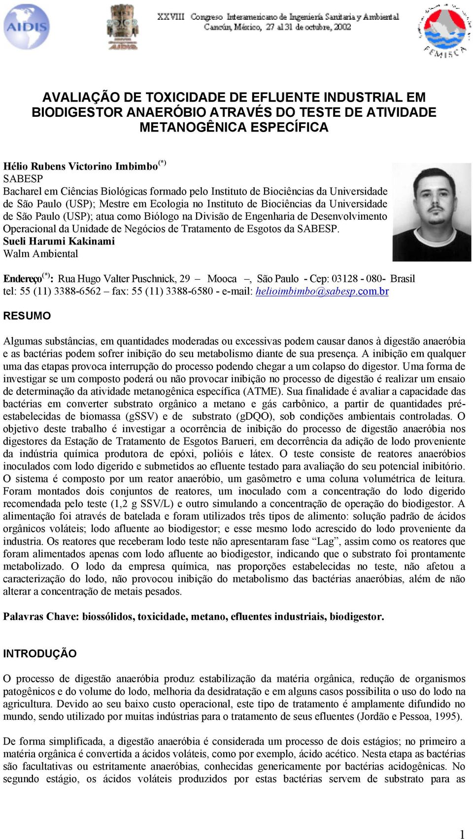 de Desenvolvimento Operacional da Unidade de Negócios de Tratamento de Esgotos da SABESP.