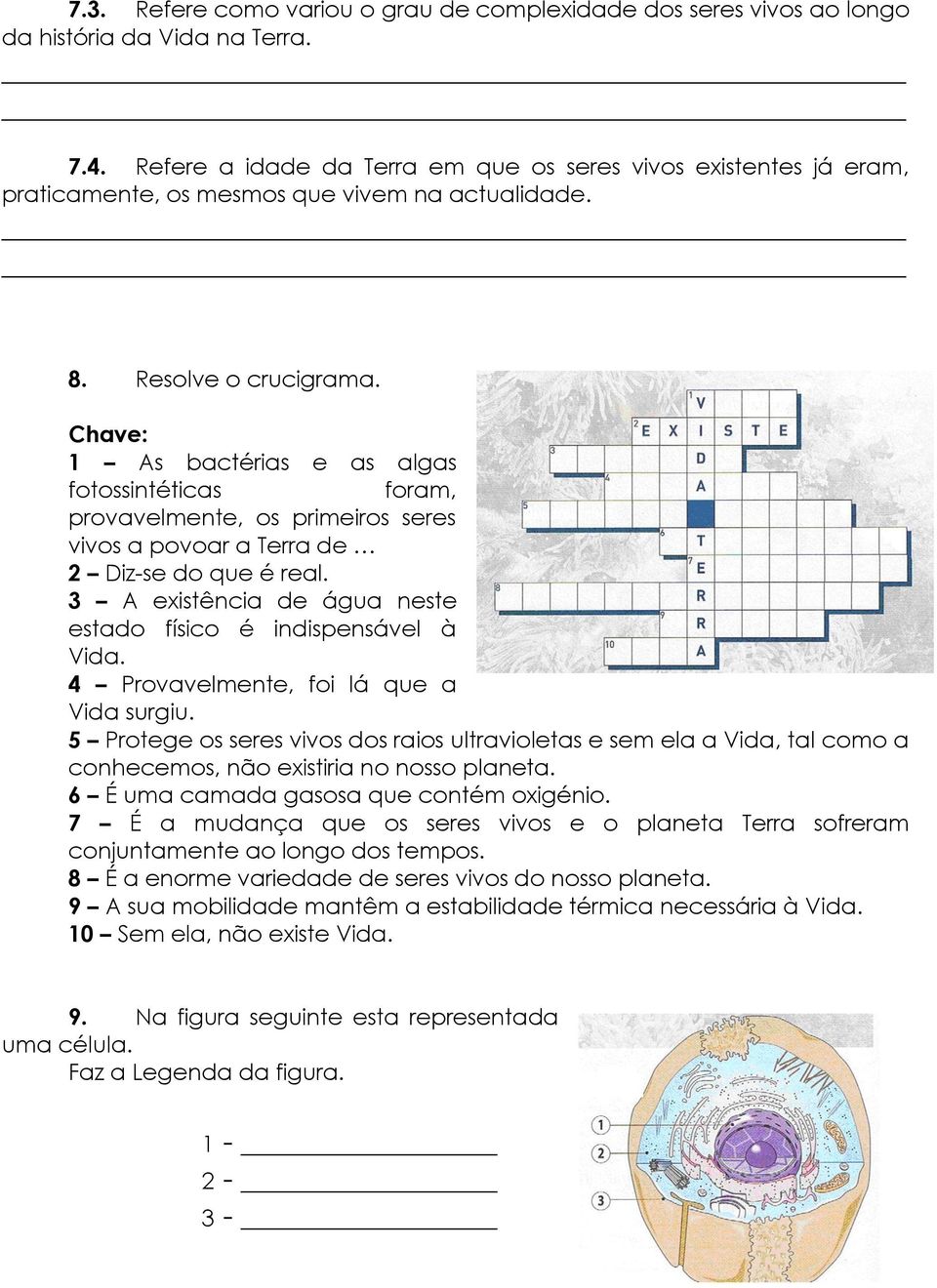 Chave: 1 As bactérias e as algas fotossintéticas foram, provavelmente, os primeiros seres vivos a povoar a Terra de 2 Diz-se do que é real.