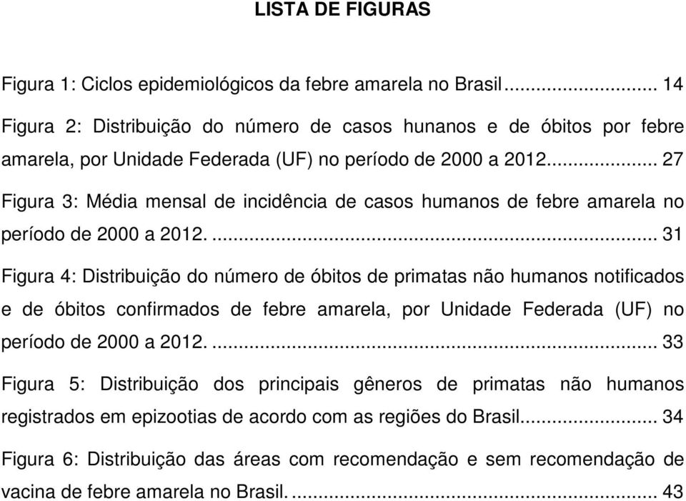 .. 27 Figura 3: Média mensal de incidência de casos humanos de febre amarela no período de 2000 a 2012.