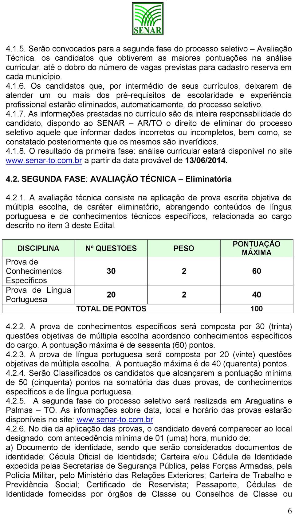 cadastro reserva em cada município. 4.1.6.