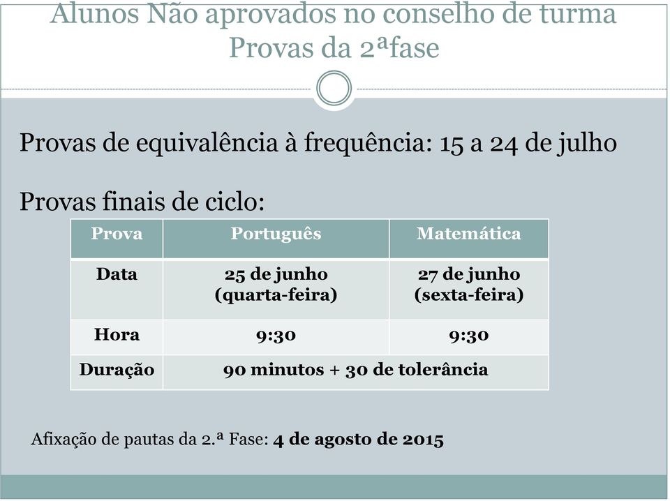 Data 25 de junho (quarta-feira) 27 de junho (sexta-feira) Hora 9:30 9:30 Duração