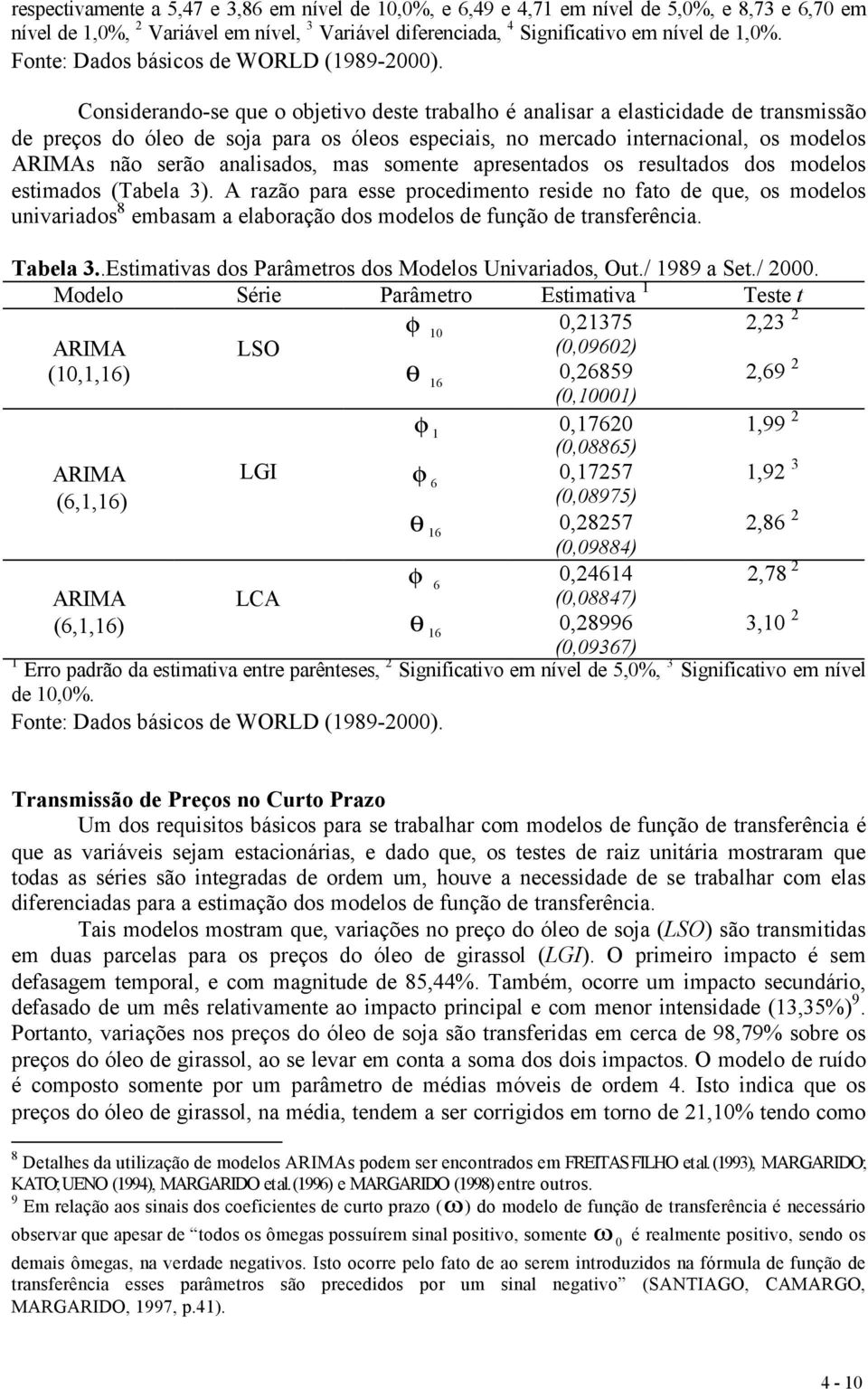 analisados, mas somente apresentados os resultados dos modelos estimados (Tabela 3).