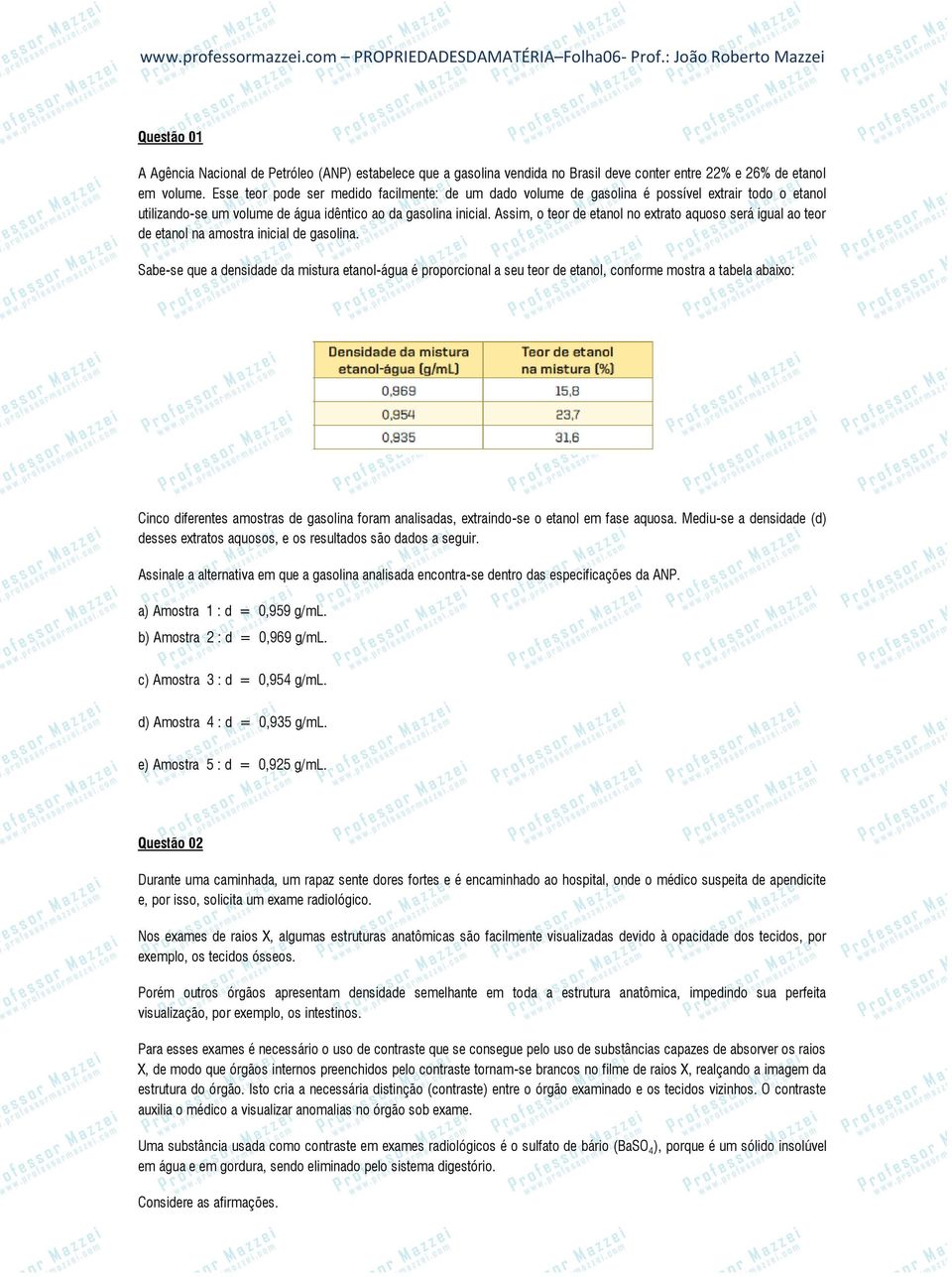 Assim, o teor de etanol no extrato aquoso será igual ao teor de etanol na amostra inicial de gasolina.