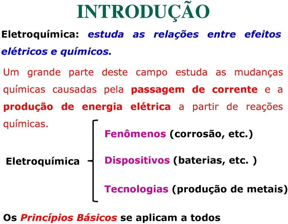 produção de energia elétrica a partir de reações químicas.