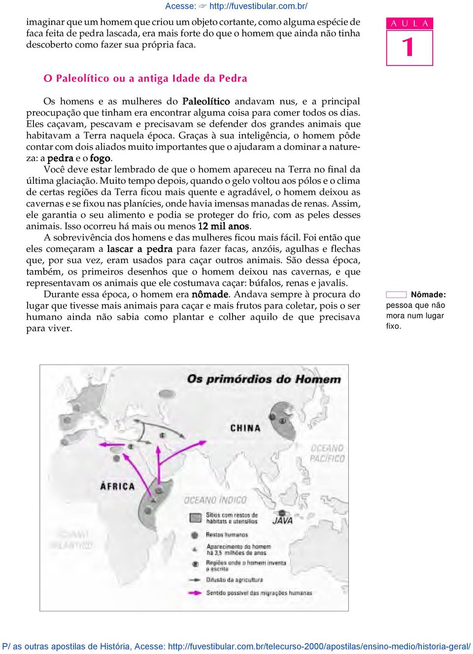 A U L A O Paeoítico ou a antiga Idade da Pedra Os homens e as muheres do Paeoítico andavam nus, e a principa preocupação que tinham era encontrar aguma coisa para comer todos os dias.