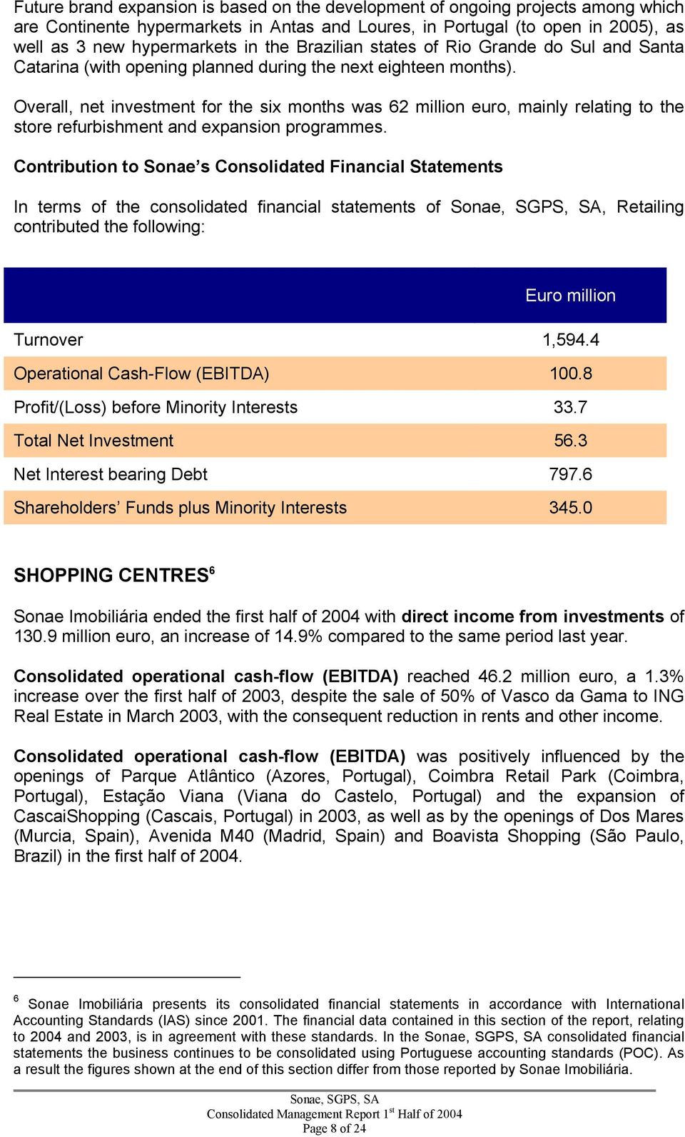 Overall, net investment for the six months was 62 million, mainly relating to the store refurbishment and expansion programmes.