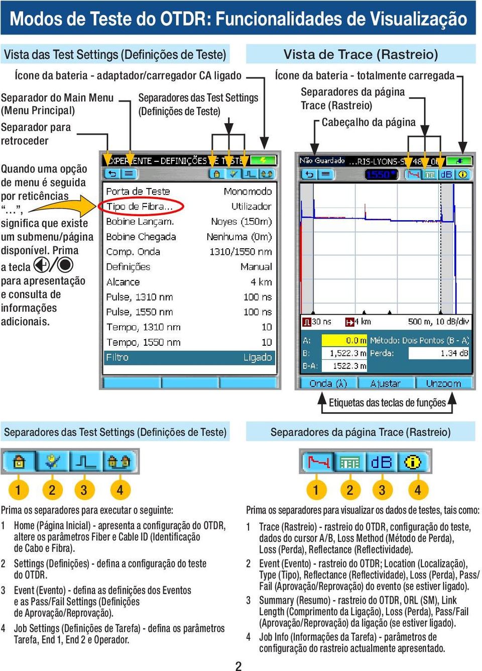 página Quando uma opção de menu é seguida por reticências, significa que existe um submenu/página disponível. Prima a tecla para apresentação e consulta de informações adicionais.