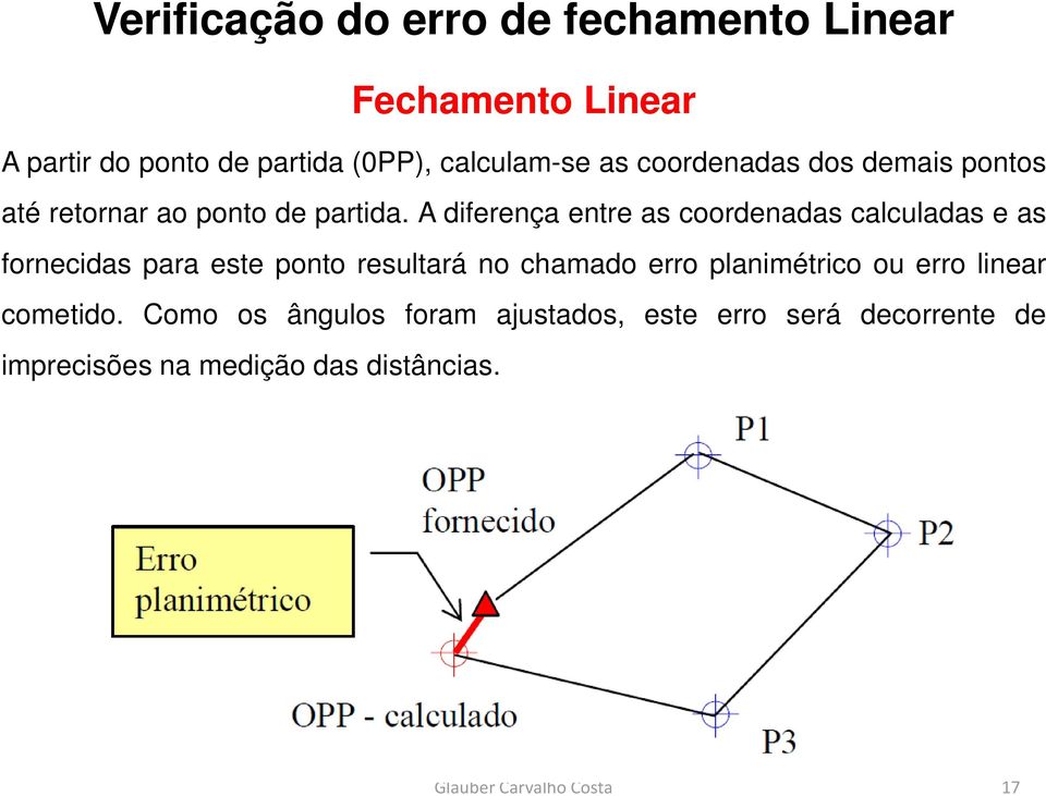 A diferença entre as coordenadas calculadas e as fornecidas para este ponto resultará no chamado erro