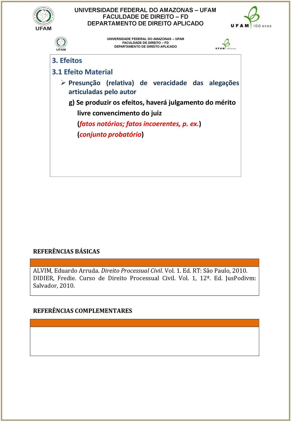 ) (conjunto probatório) REFERÊNCIAS BÁSICAS ALVIM, Eduardo Arruda. Direito Processual Civil.