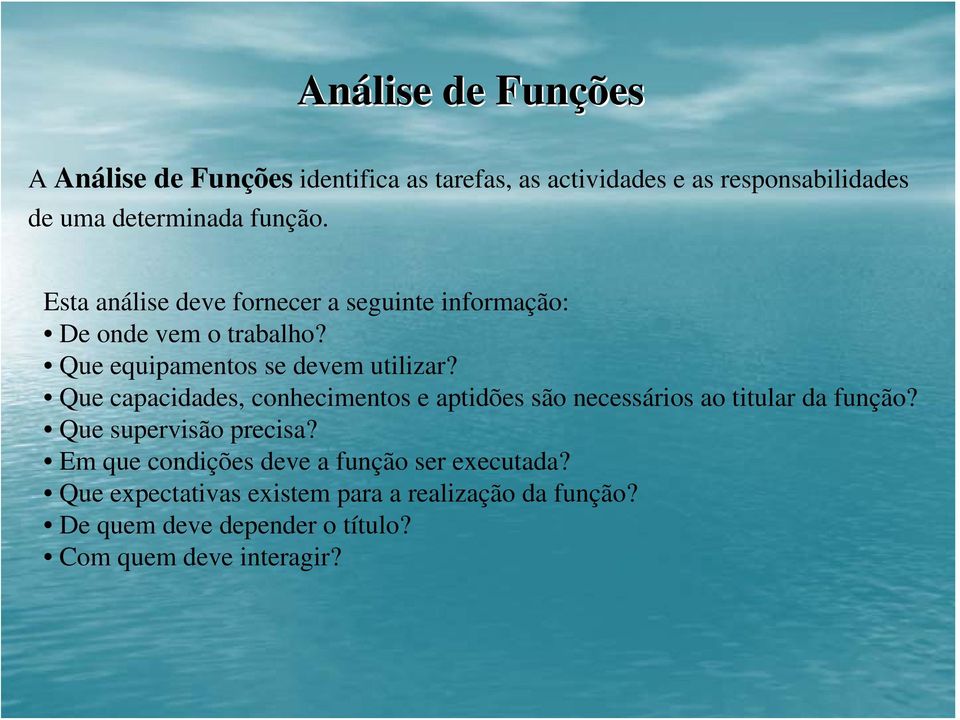 Que capacidades, conhecimentos e aptidões são necessários ao titular da função? Que supervisão precisa?