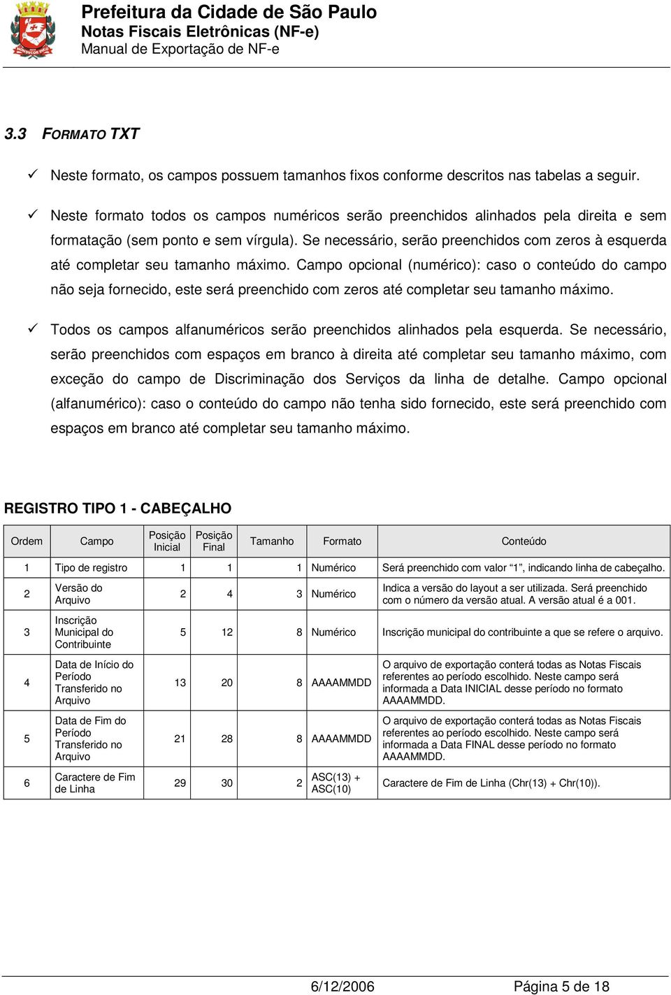 Se necessário, serão preenchidos com zeros à esquerda até completar seu tamanho máximo.