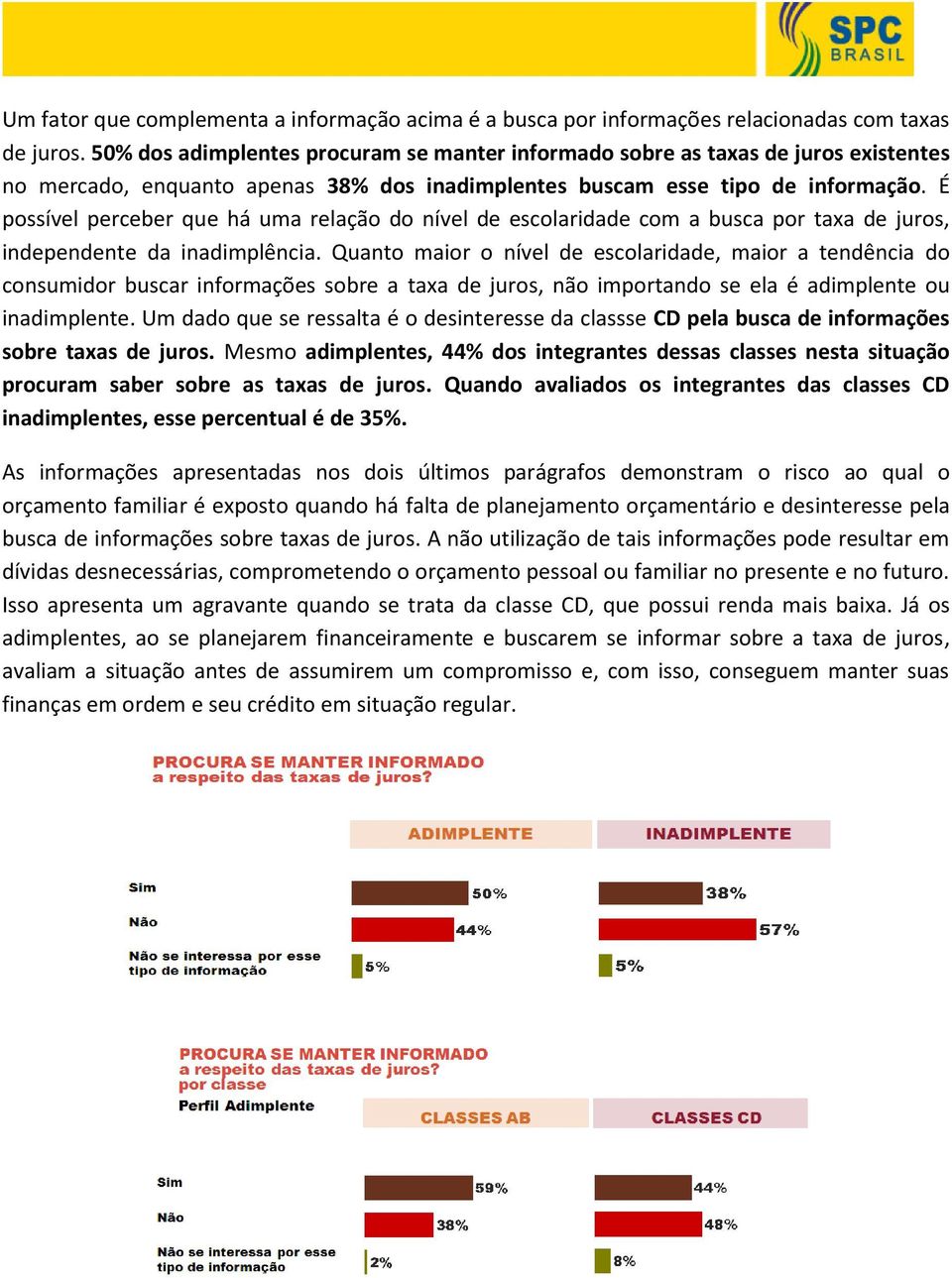 É possível perceber que há uma relação do nível de escolaridade com a busca por taxa de juros, independente da inadimplência.