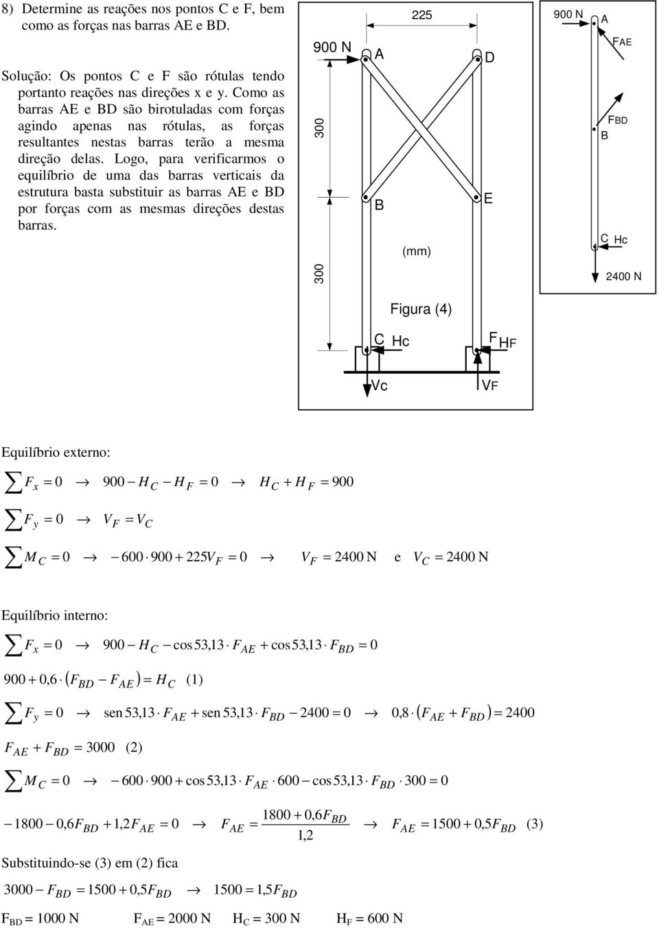 Lg, para verificarms equilíbri de uma das barras verticais da estrutura basta substituir as barras e pr frças cm as mesmas direções destas barras.