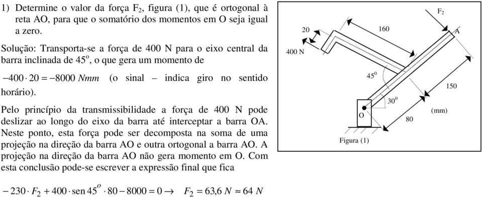 Pel princípi da transmissibilidade a frça de 4 N pde deslizar a lng d ei da barra até interceptar a barra O.