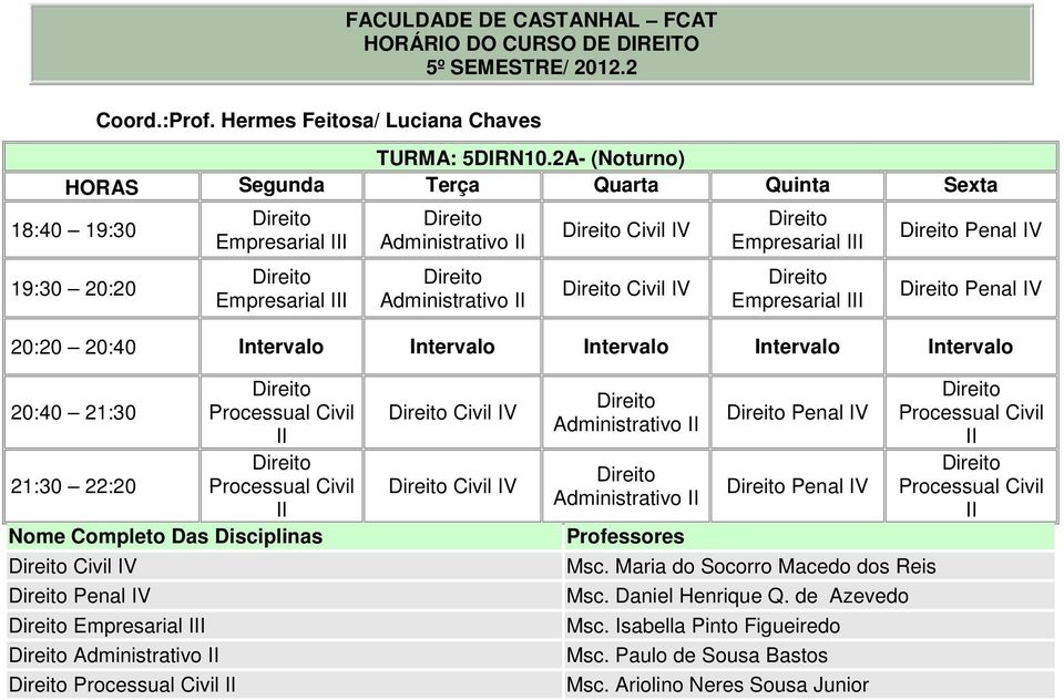 Penal V 20:20 20:40 ntervalo ntervalo ntervalo ntervalo ntervalo 21:30 22:20 Nome Completo Das s Civil V Penal V Empresarial