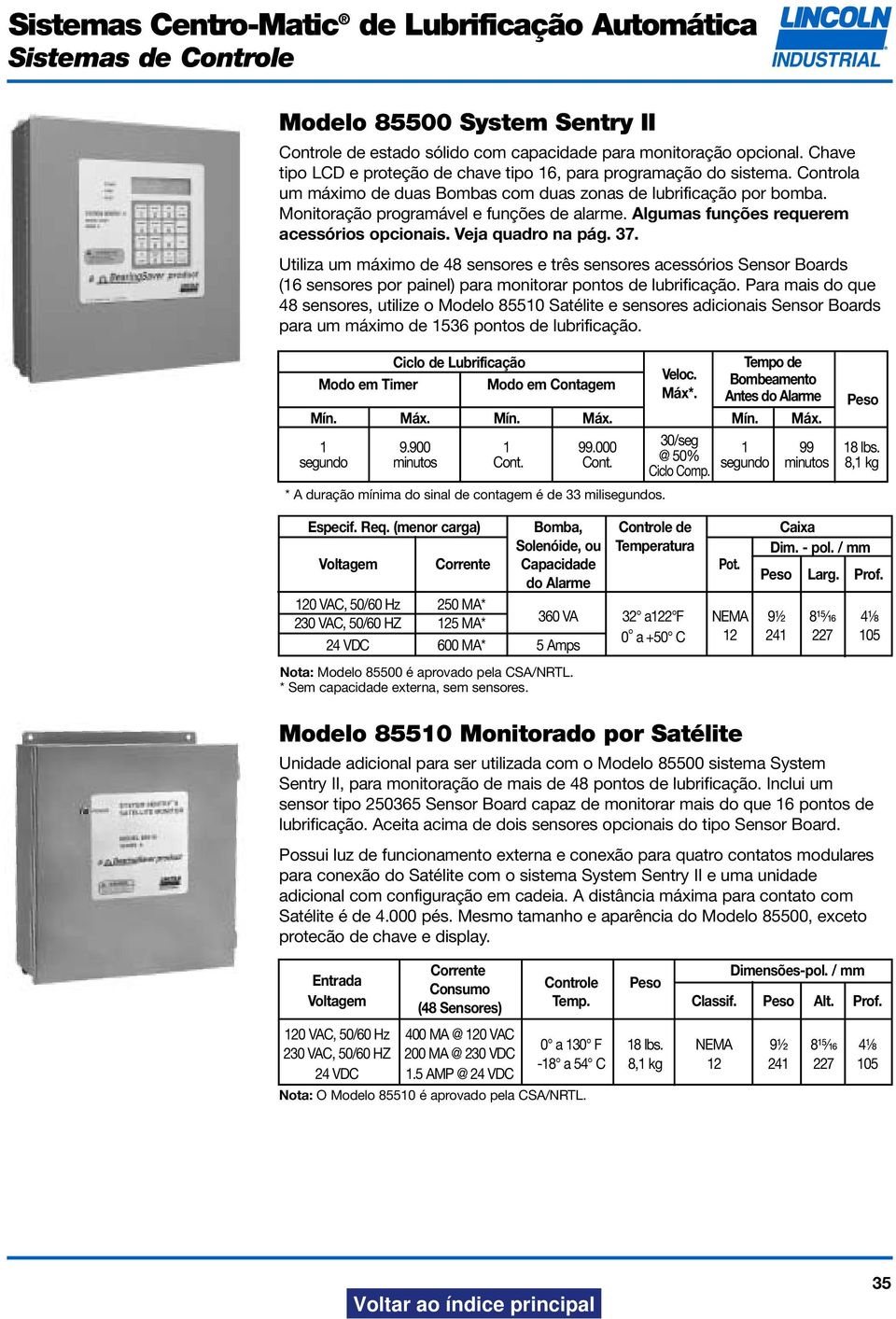 Utiliza um máximo de 48 sensores e três sensores acessórios Sensor Boards (16 sensores por painel) para monitorar pontos de lubrificação.